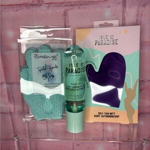 Isle of Paradise Tanning Oil Mist with Self-Tan Mitt and Exfoliating Gloves